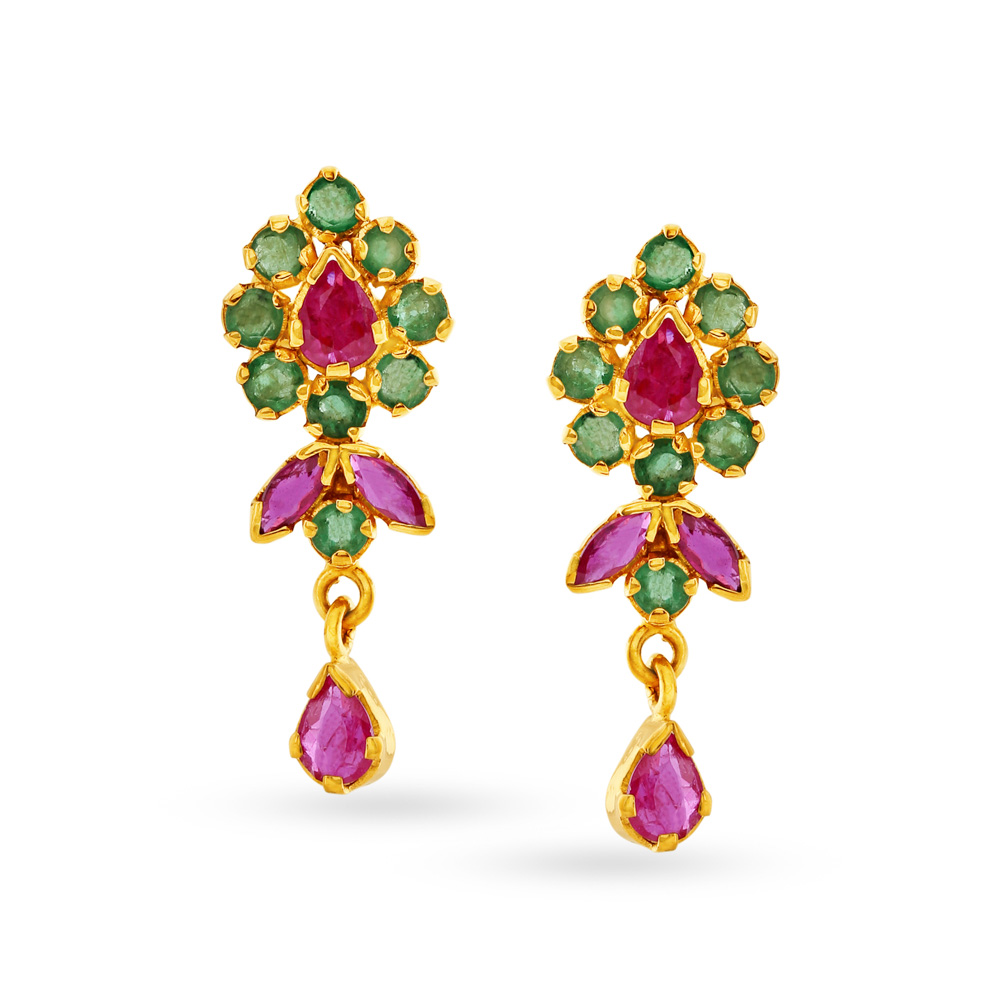 Gold stone drop discount earrings