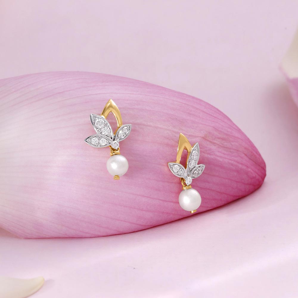 Lotus Elegance Pearl Diamond Drop Earrings,,hi-res image number null