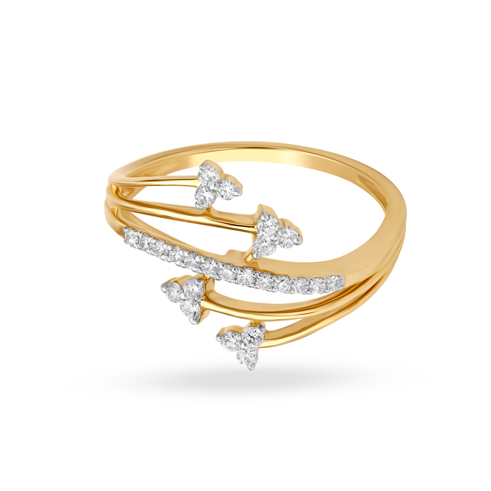 Layered Floral Gold and Diamond Finger Ring,,hi-res image number null