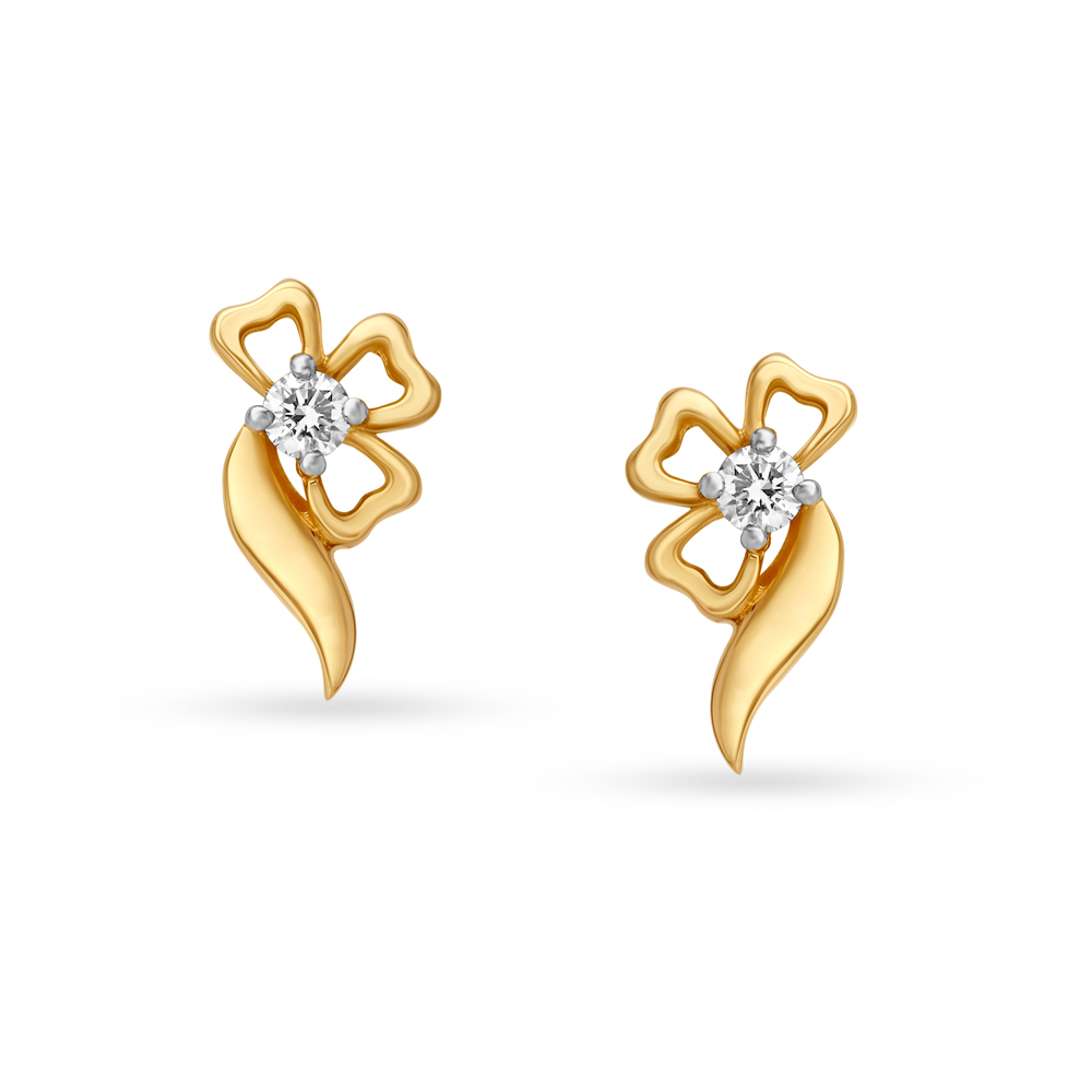 Diamond Vine Floral Gold Stud Earrings,,hi-res image number null