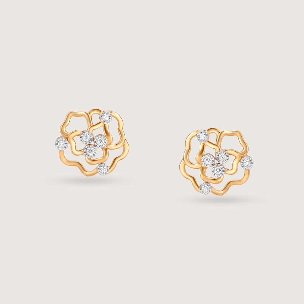 Blooming Radiance 14 Kt Gold & Diamond Stud Earrings,,hi-res image number null