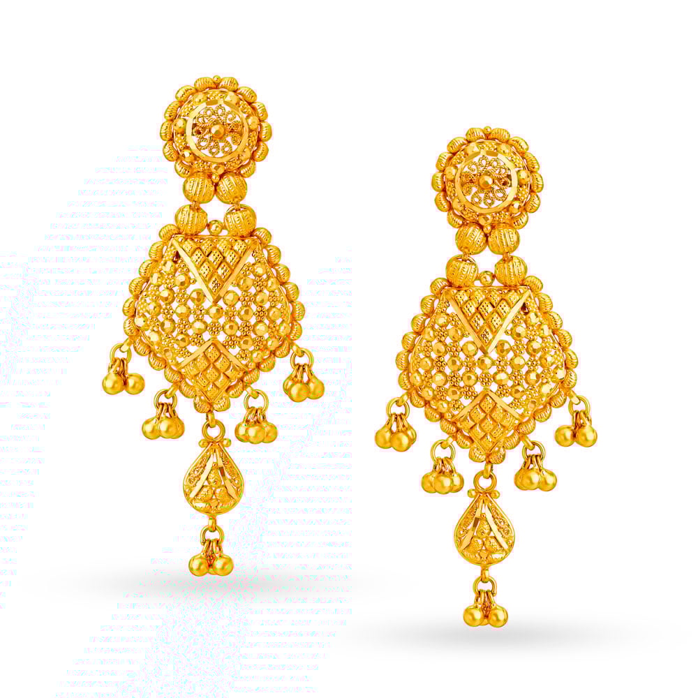 Enchanting 22 Karat Yellow Gold Beaded Plate Necklace And Earrings Set,,hi-res image number null