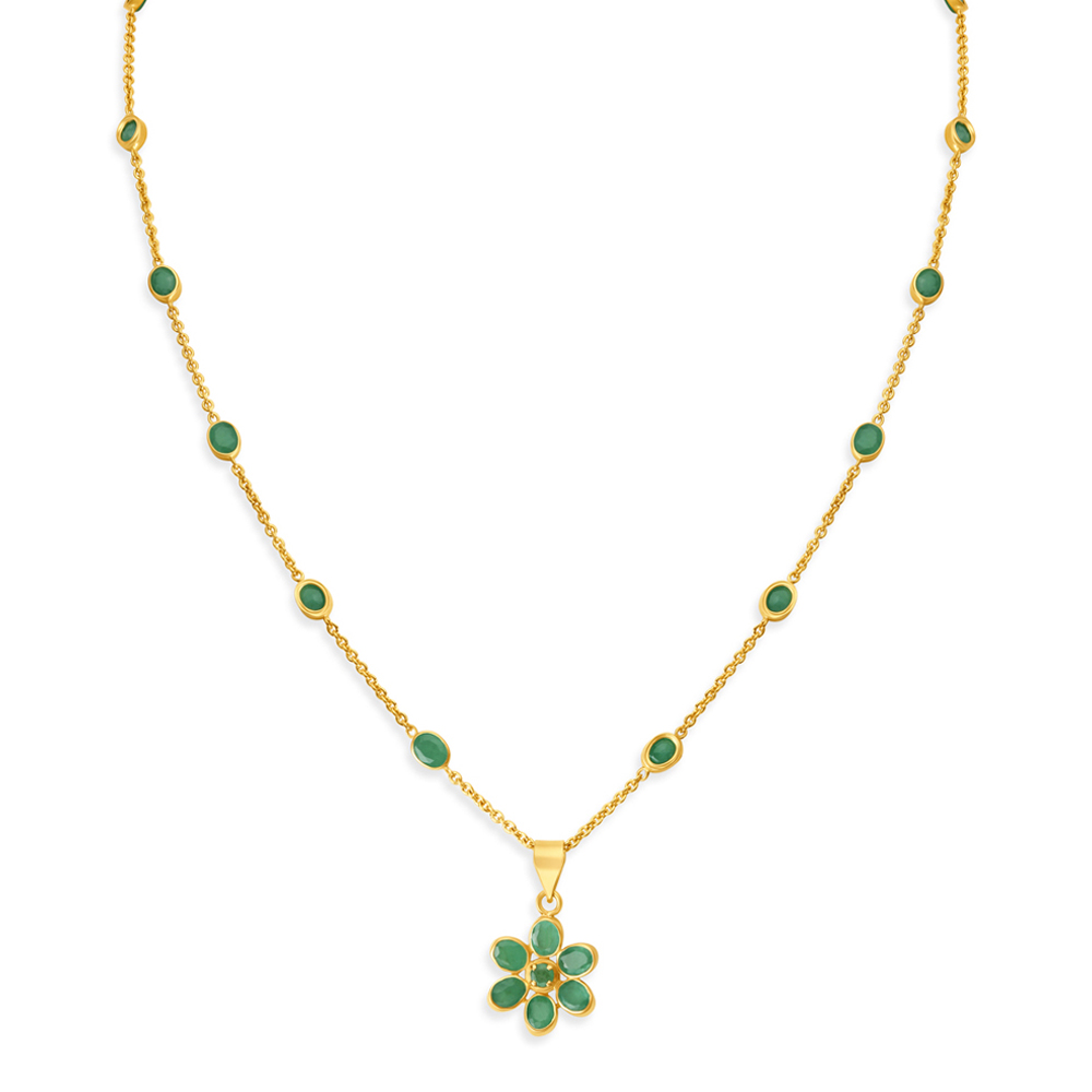 Artistic Floral Emerald Gold Pendant with Chain,,hi-res image number null