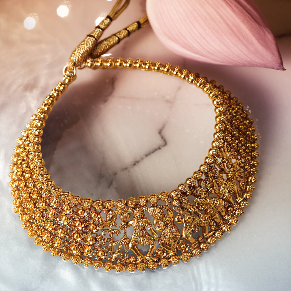 Traditional Temple Figurines Gold Necklace Set,,hi-res image number null