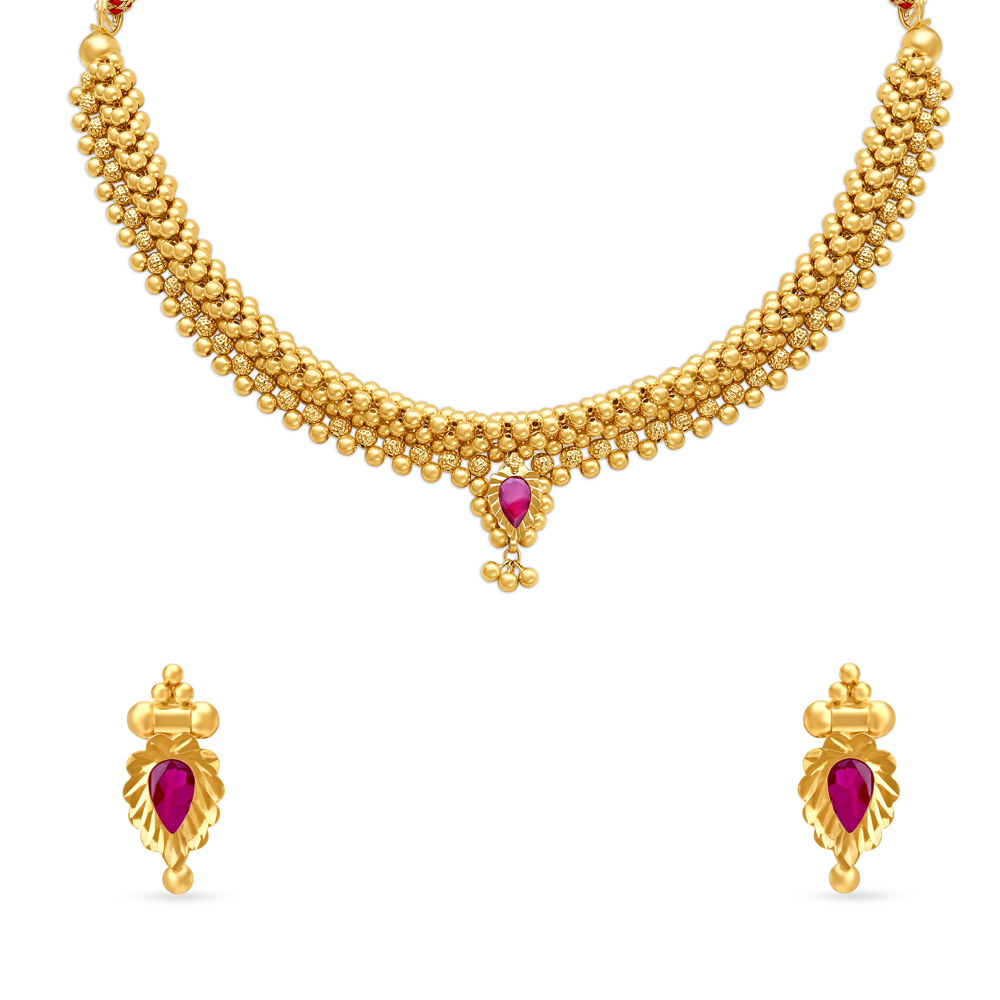 Ethereal Gold Marathi Thushi Necklace Set,,hi-res image number null