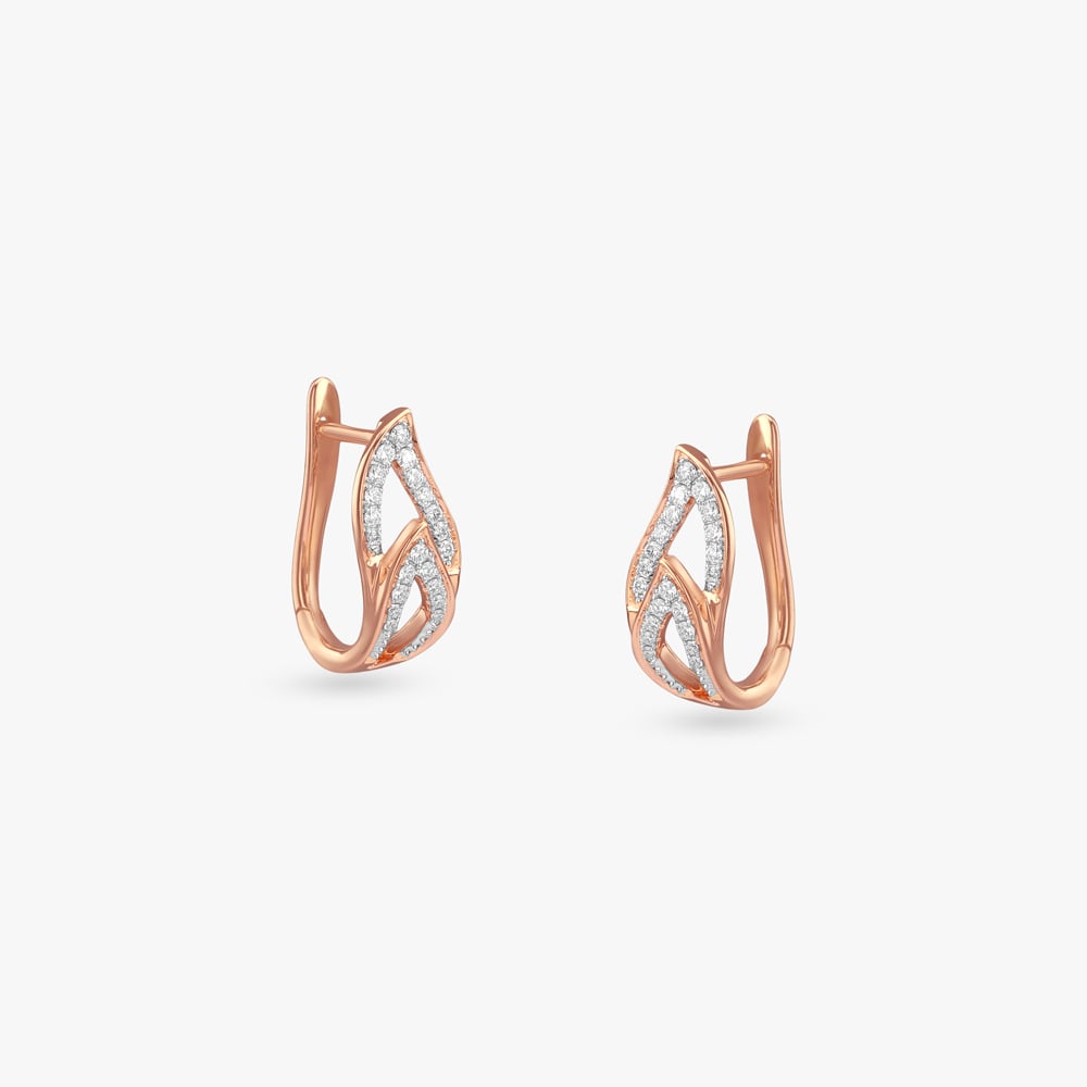 Whispering Leaves Diamond Hoop Earrings,,hi-res image number null