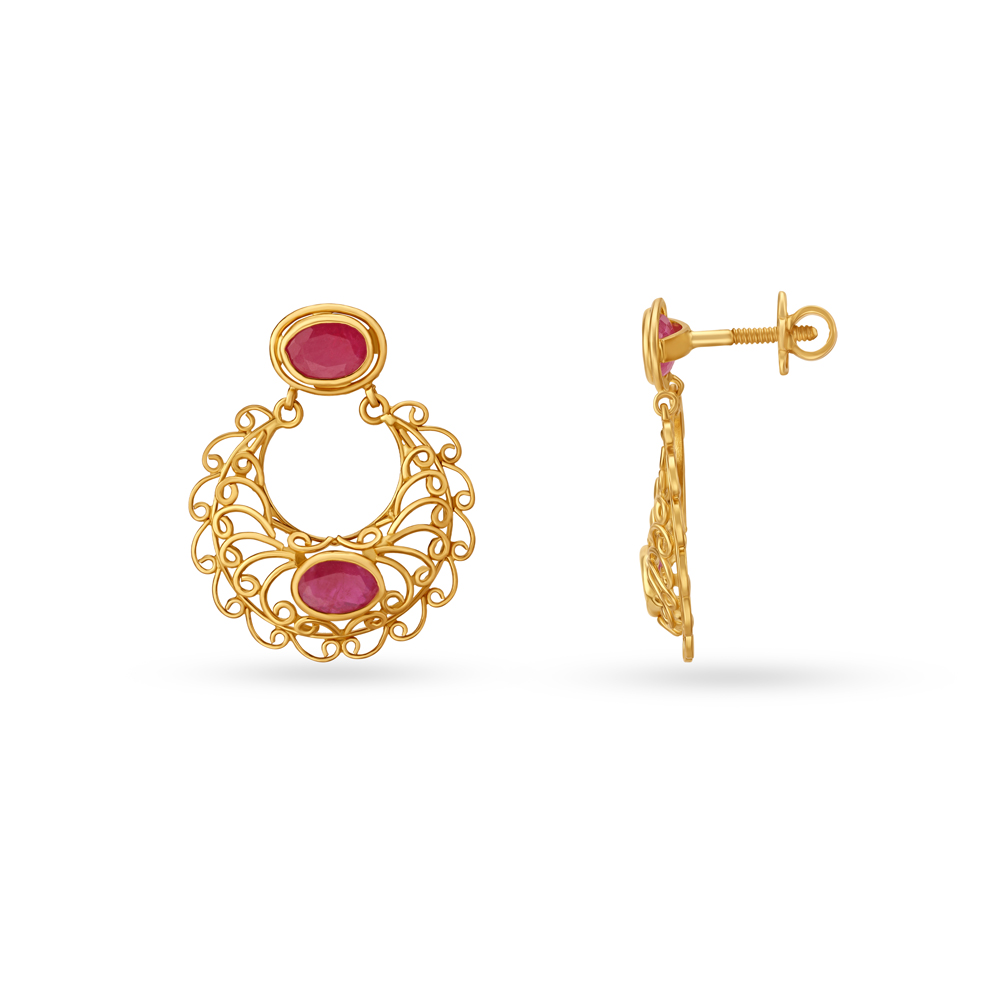 Breathtaking Ruby Gold Drop Earrings,,hi-res image number null