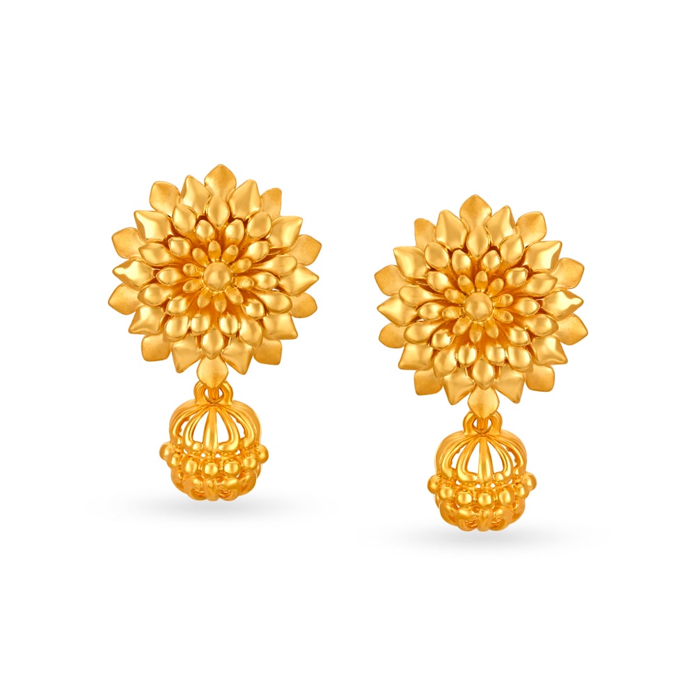 Bewitching Floral Gold Drop Earrings,,hi-res image number null