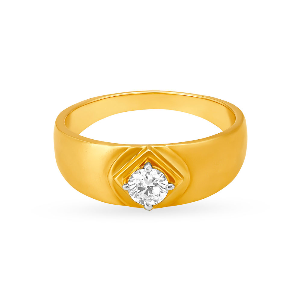 Geometric 18 Karat Yellow Gold Solitaire Finger Ring,,hi-res image number null