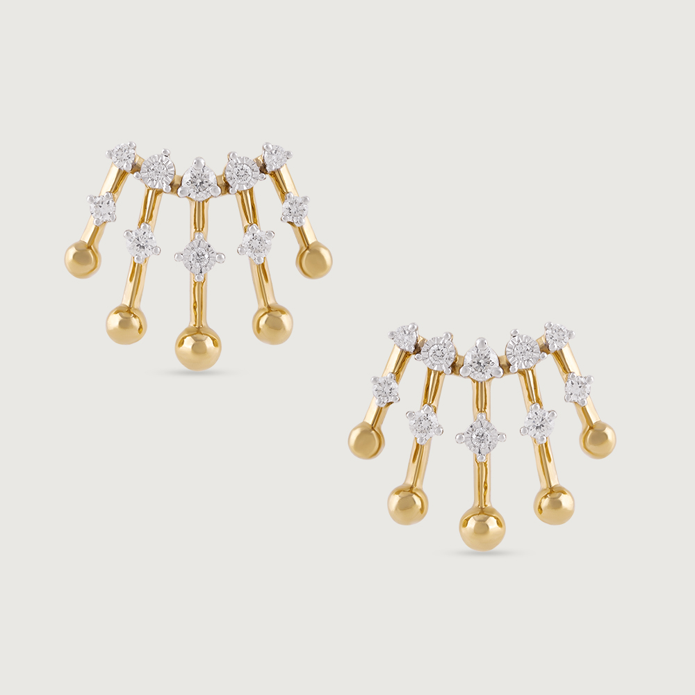 Retro Diva Gold & Diamond Stud Earrings,,hi-res image number null