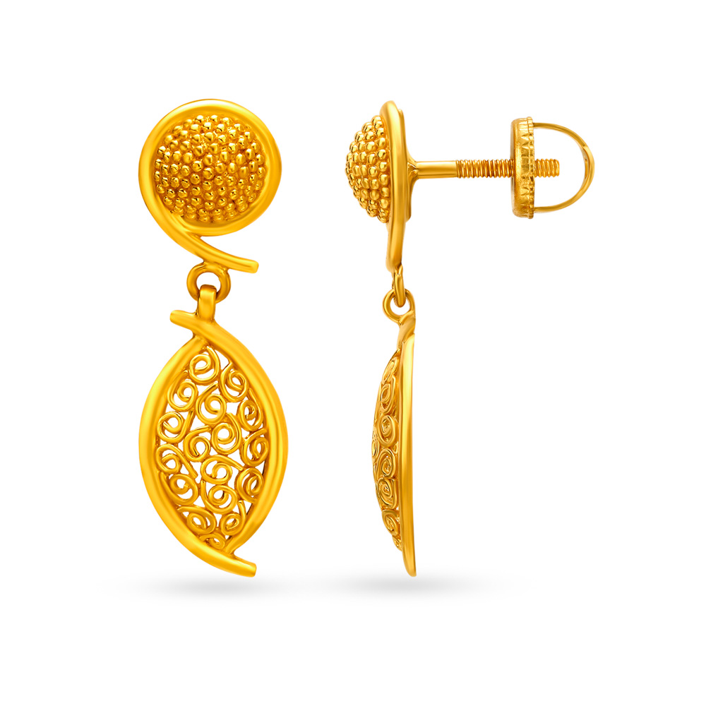 Ornate Spiral Motif Gold Drop Earrings,,hi-res image number null