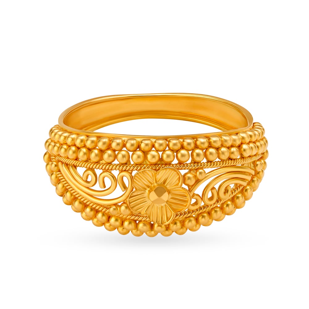 Exquisite Floral Gold Finger Ring with Rava Work,,hi-res image number null