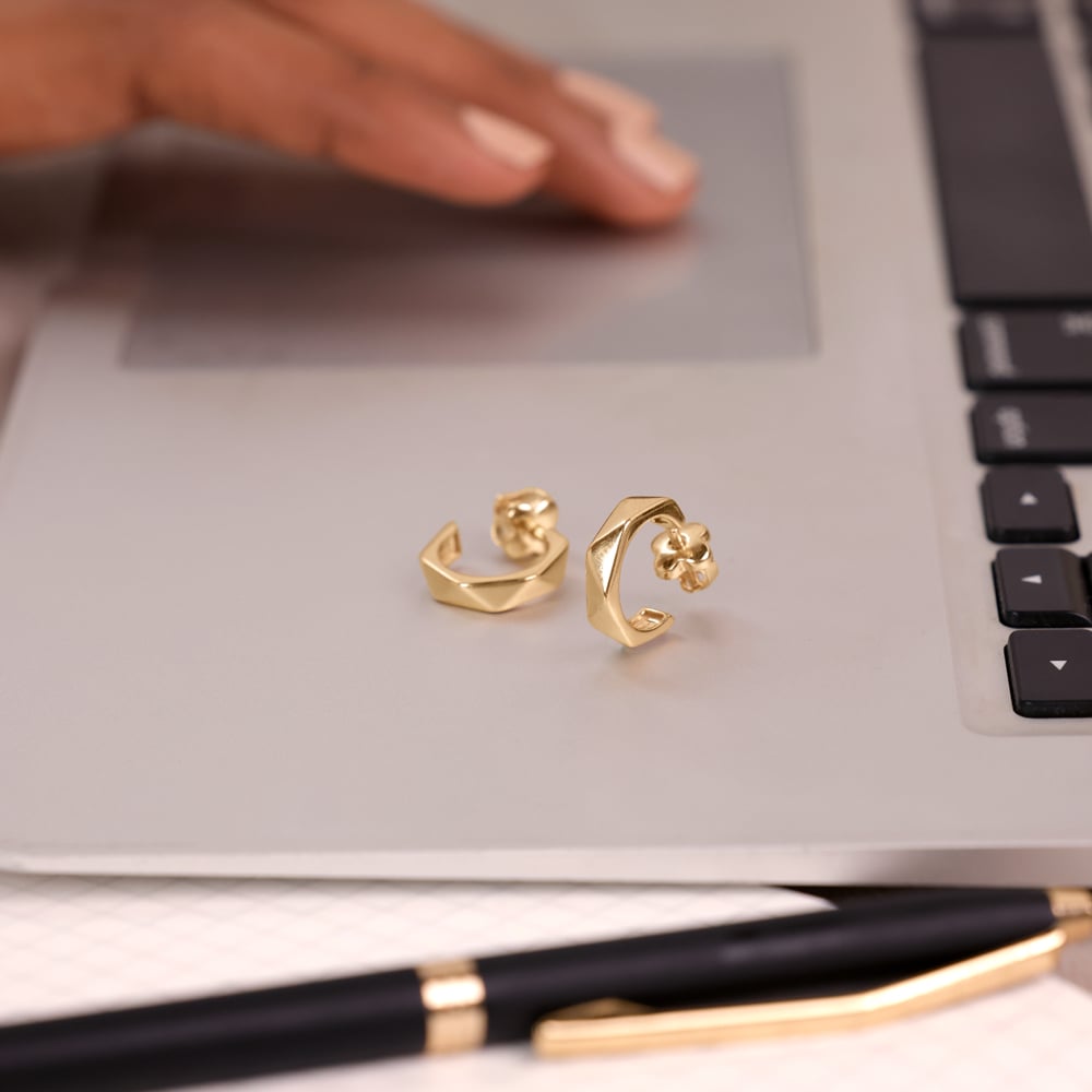 Angular Facet Gold Hoop Earrings,,hi-res image number null