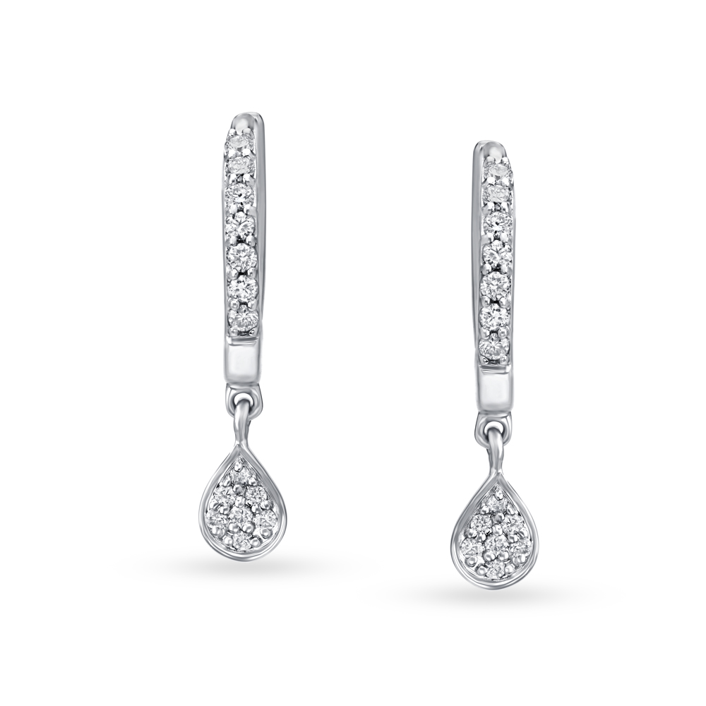 Elegant Teardrop Platinum and Diamond Hoop Earrings,,hi-res image number null