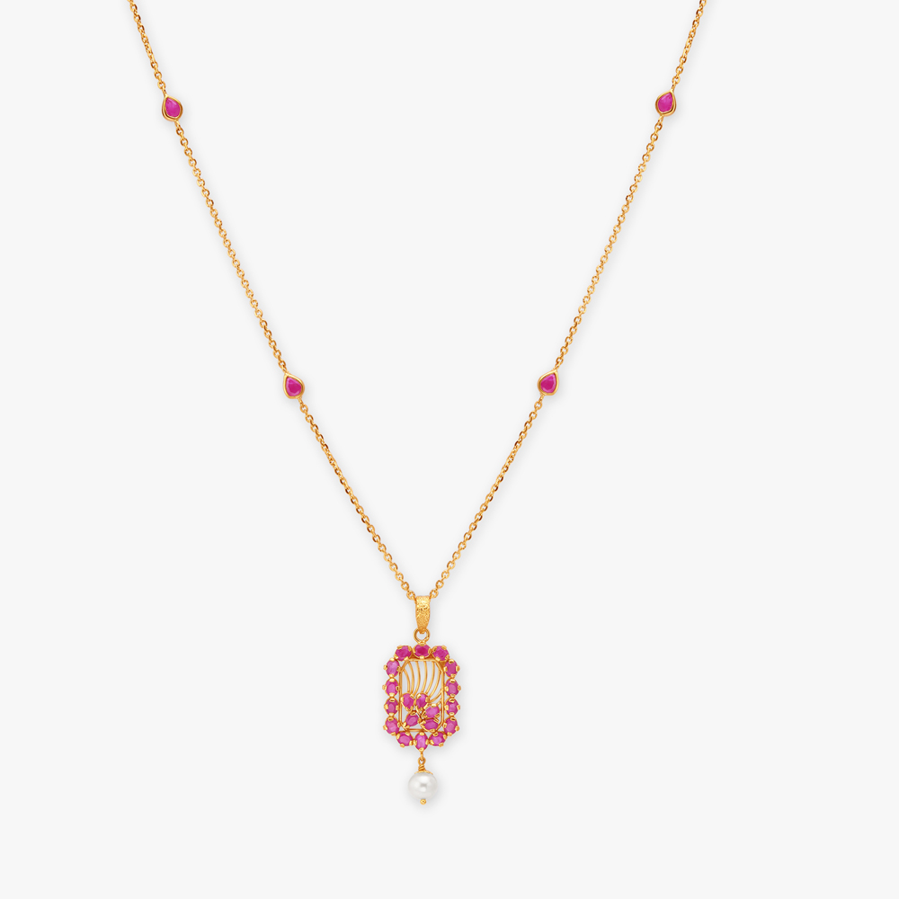 Luxe Gold Pendant with Chain and Earrings Set,,hi-res image number null