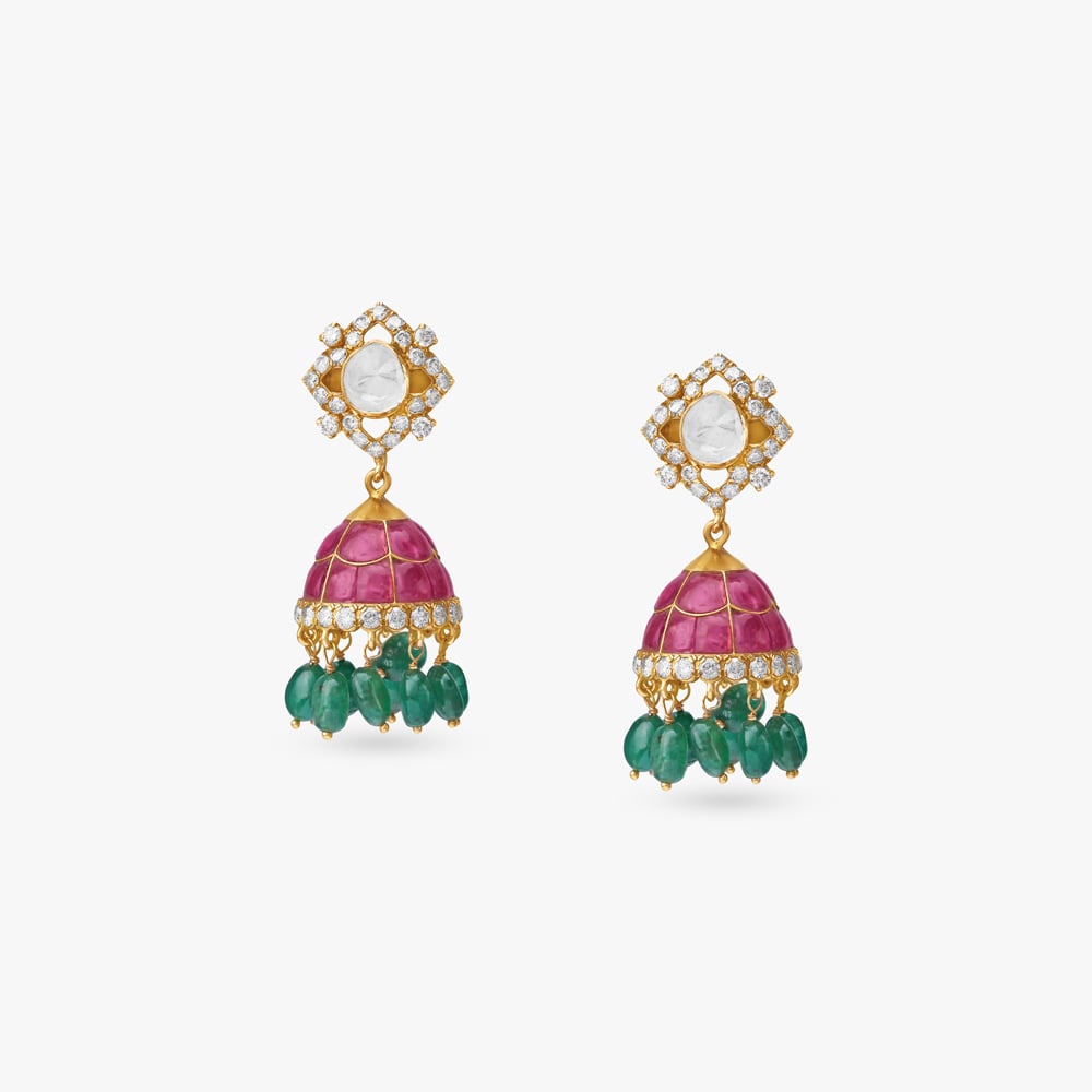 Imperial Bloom Diamond Jhumka Earrings,,hi-res image number null