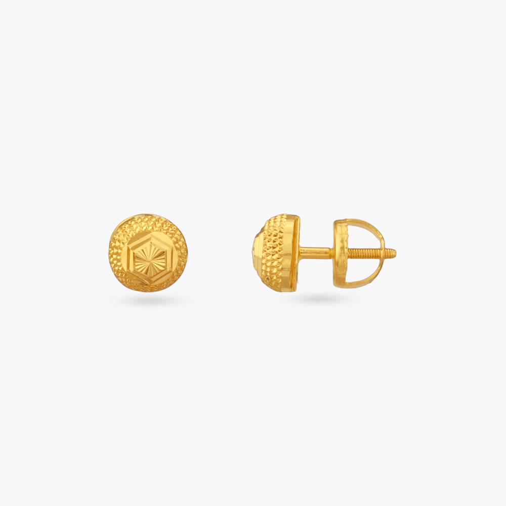 Textured Hexagon Gold Stud Earrings,,hi-res image number null