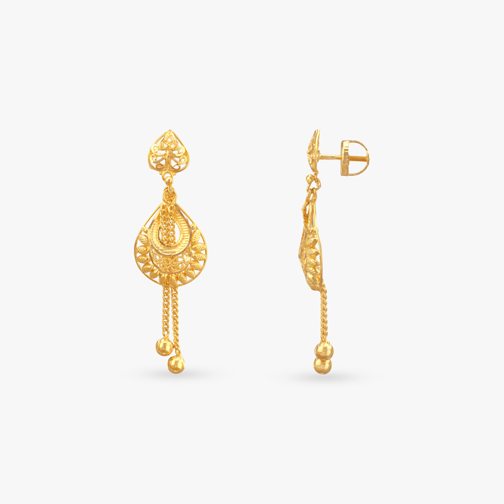 Filigree Teardrop Gold Drop Earrings,,hi-res image number null
