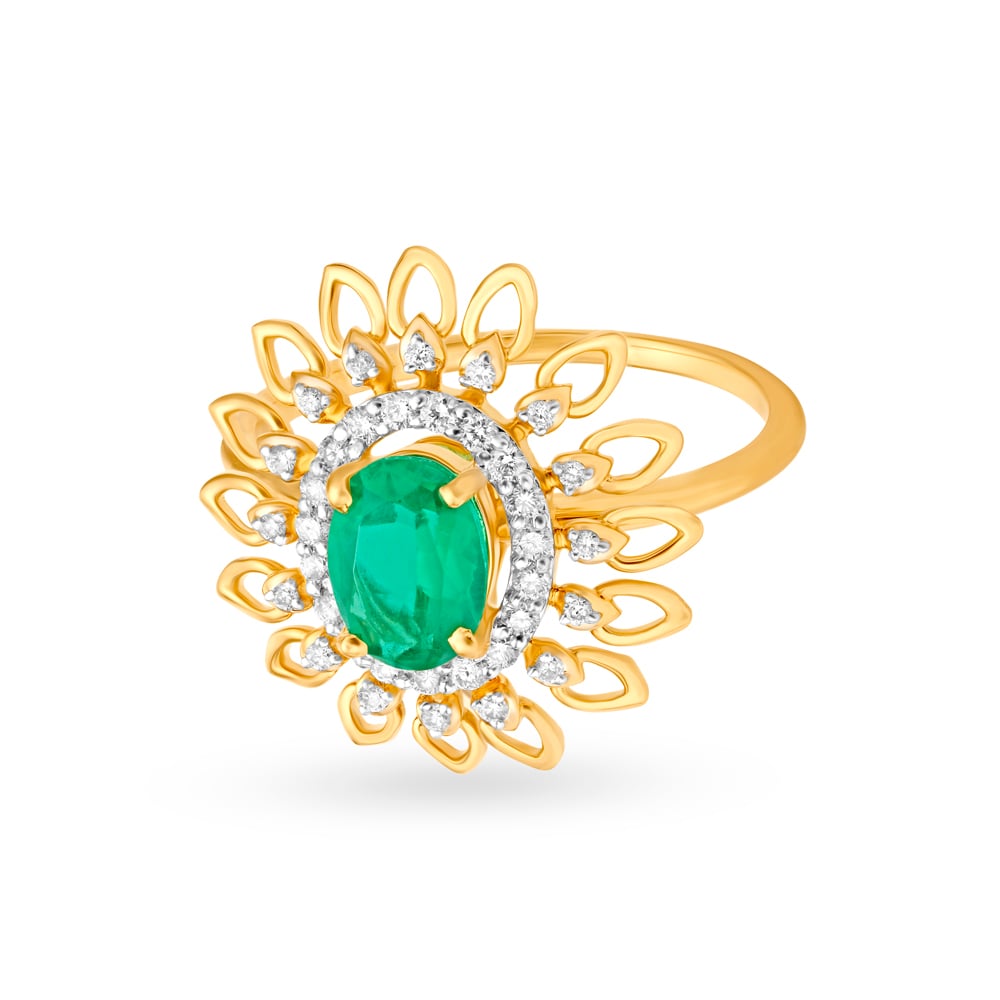 

Chic Floral Diamond Encrusted Gold Finger Ring