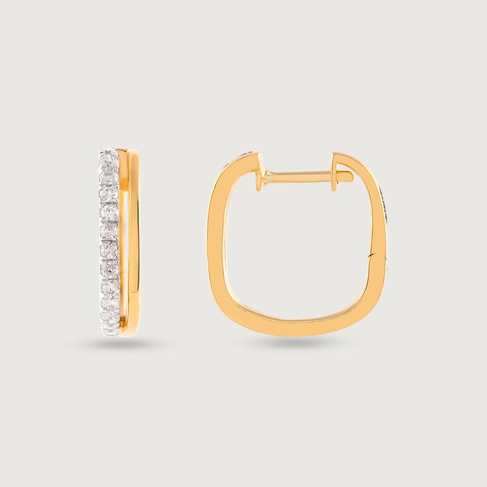 Dazzling Square Gold & Diamond Hoop Earrings,,hi-res image number null