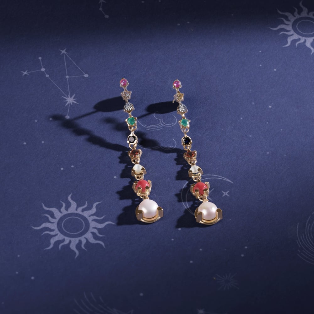 Solar Symphony 14KT Navratna Drop Earrings,,hi-res image number null
