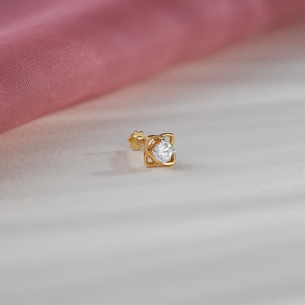 Ethereal Radiance Gold and Diamond Nose Pin,,hi-res image number null