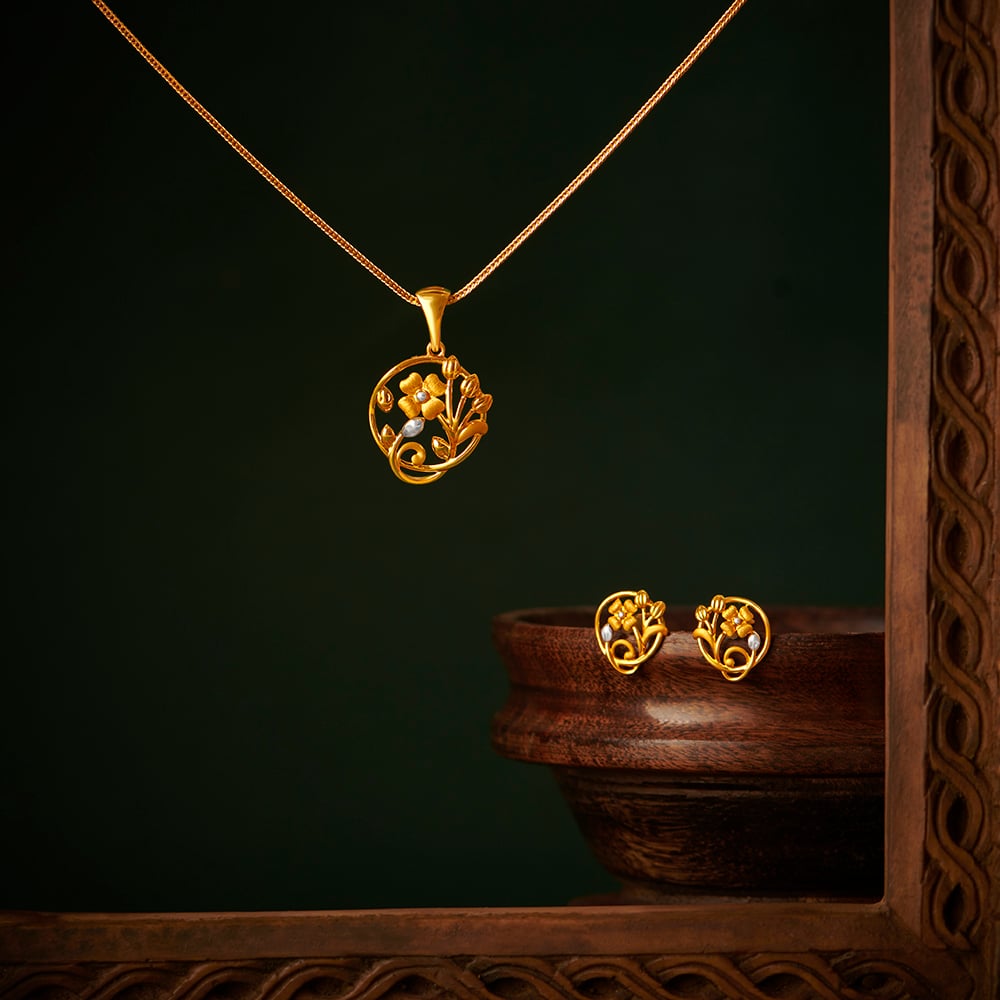 

Elegant Floral Pendant and Earrings Set