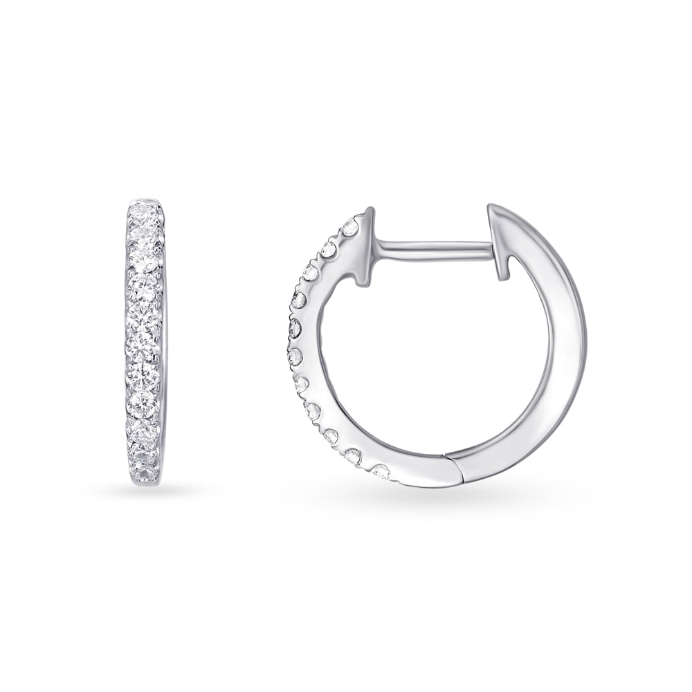 Chic Platinum and Diamond Hoop Earrings,,hi-res image number null