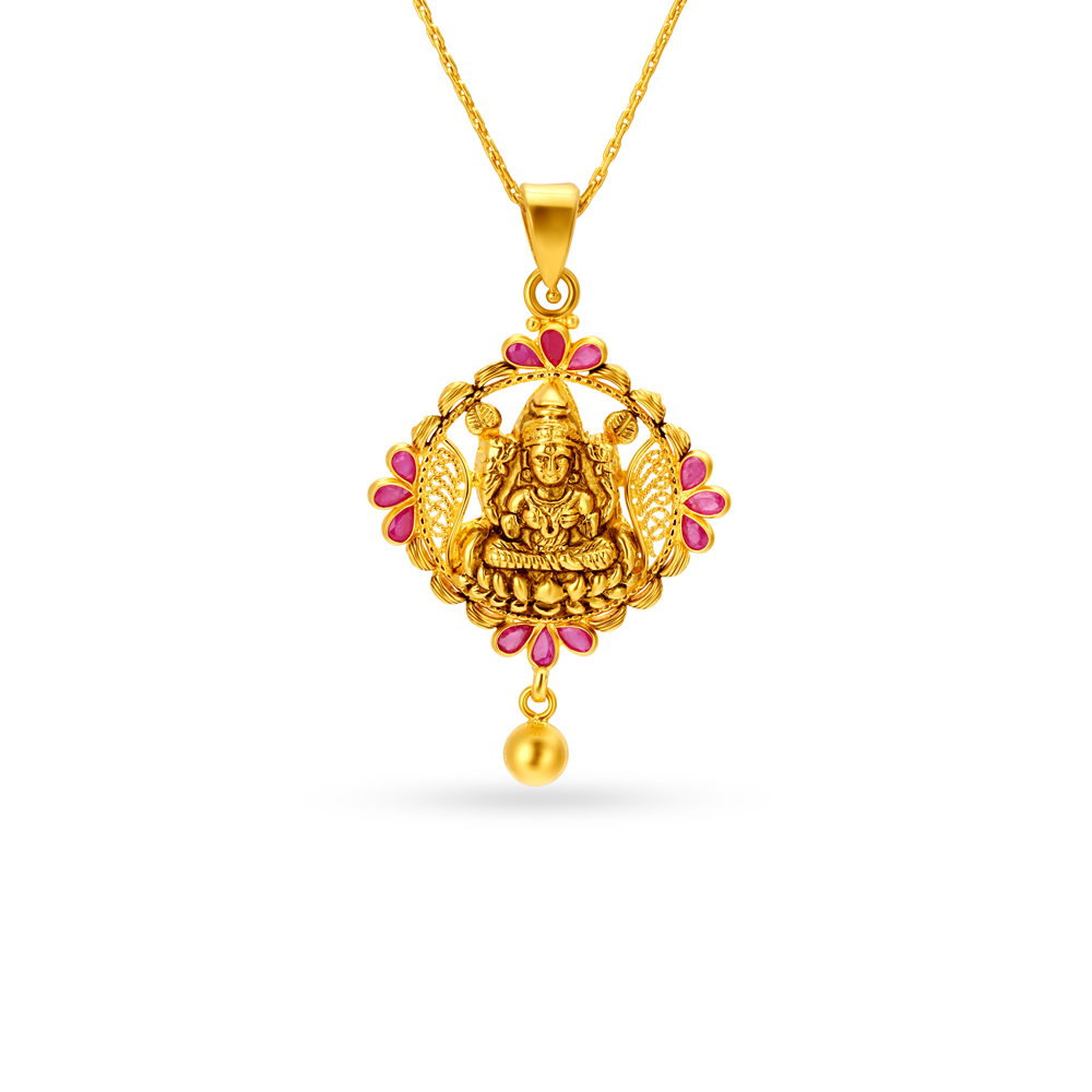 Goddess Saraswathi Ruby Gold Pendant