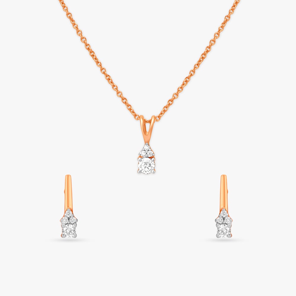 Chic Petite Diamond Pendant with Chain and Earrings Set,,hi-res image number null