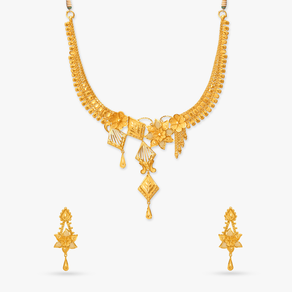 

Floral Cascade Gold Necklace Set