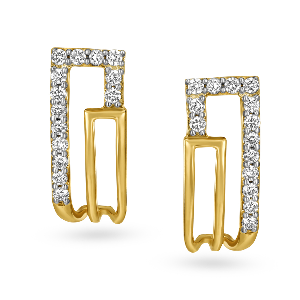 Edgy Gold and Diamond Hoop Earrings,,hi-res image number null