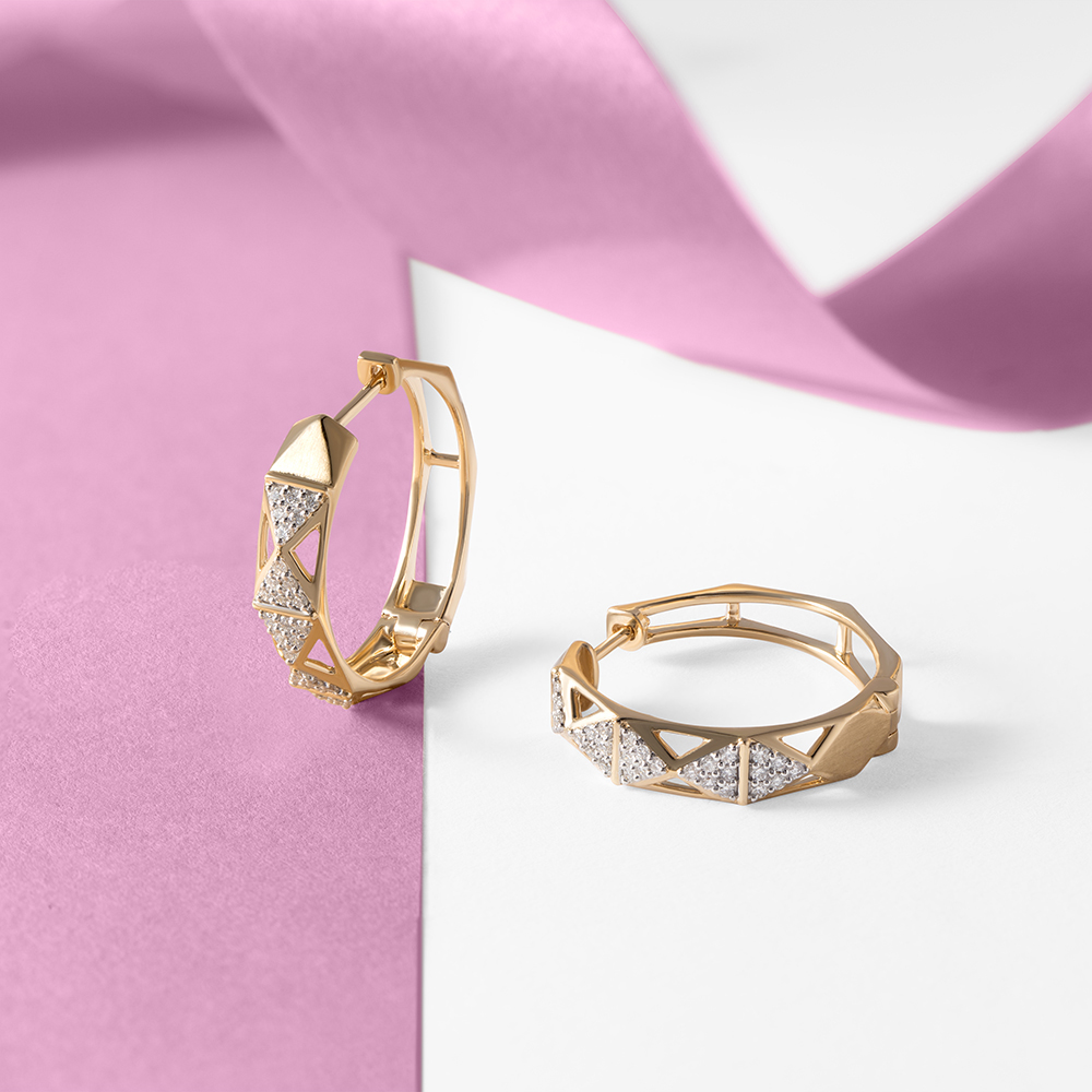 Geometric Luxe Gold & Diamond Hoop Earrings,,hi-res image number null