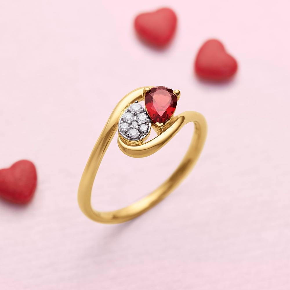 14 KT Yellow Gold Toi et Moi Diamond and Red Garnet Ring,,hi-res image number null