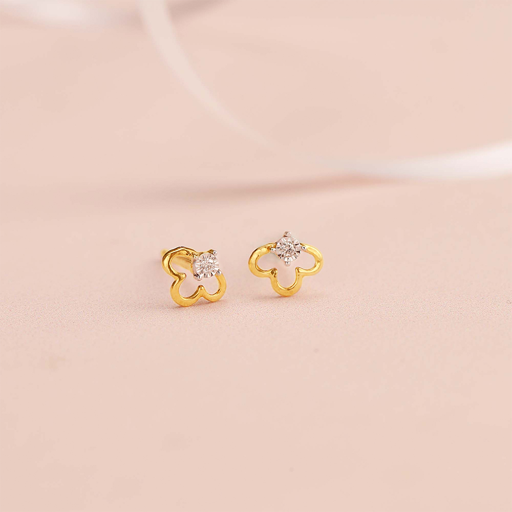 Single Lucky Clover Stud 14K