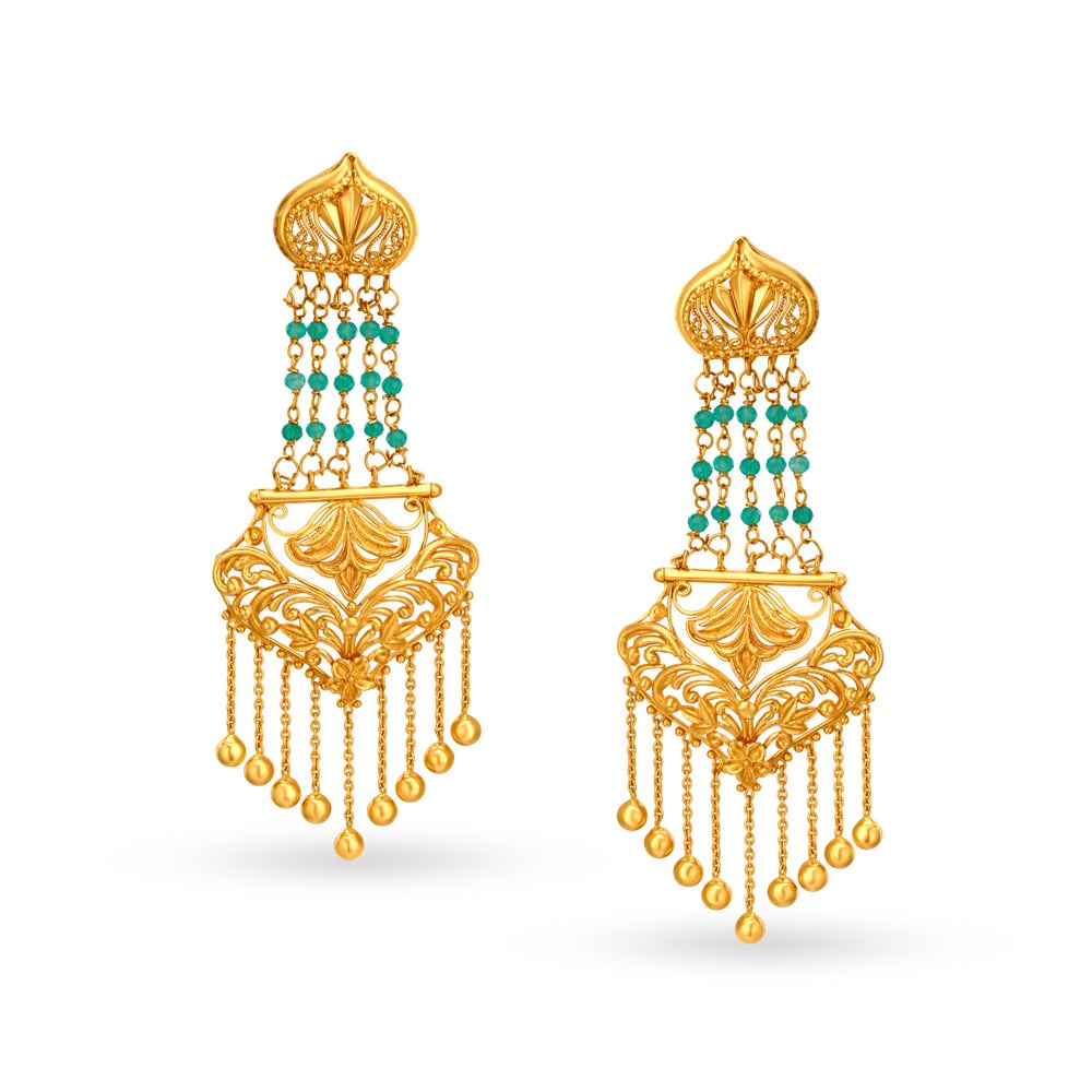 Ethnic Jali Work Charming Gold Drop Earrings