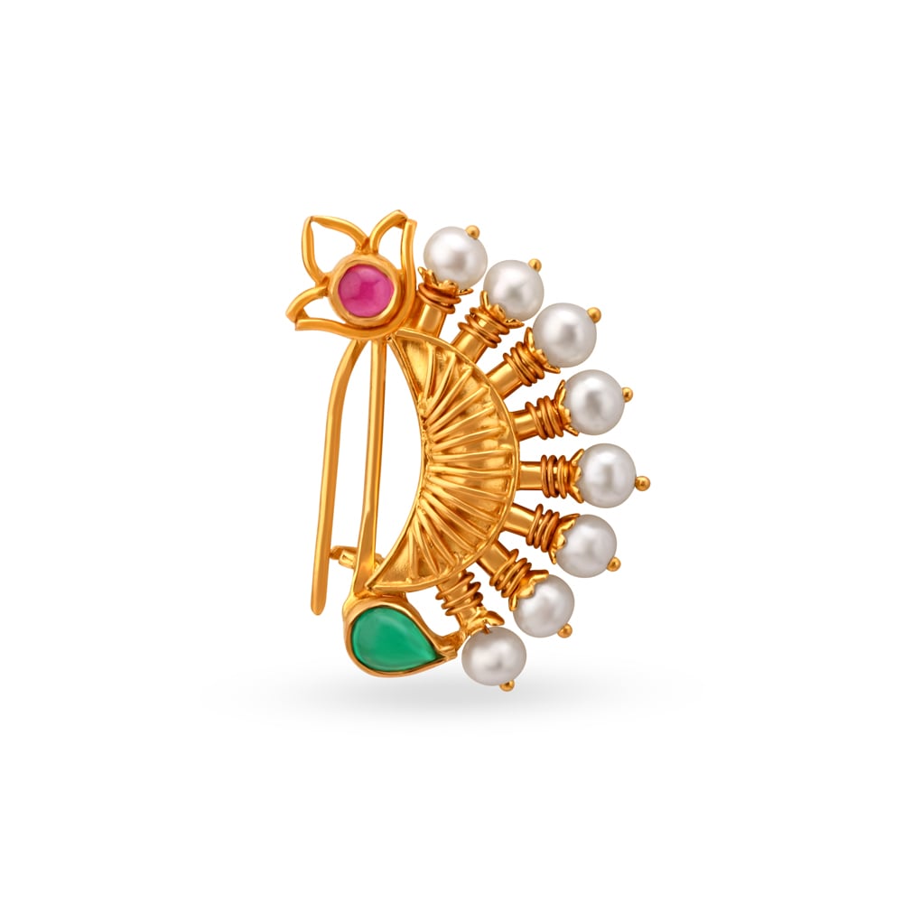 Radiant Semi Circular Maharashtrian Gold Nath,,hi-res image number null