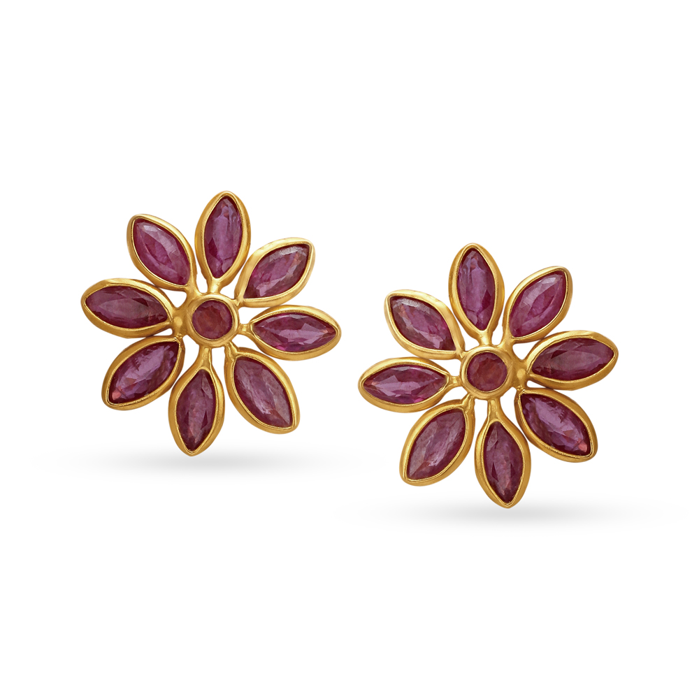 Floral Ruby Stud Earrings