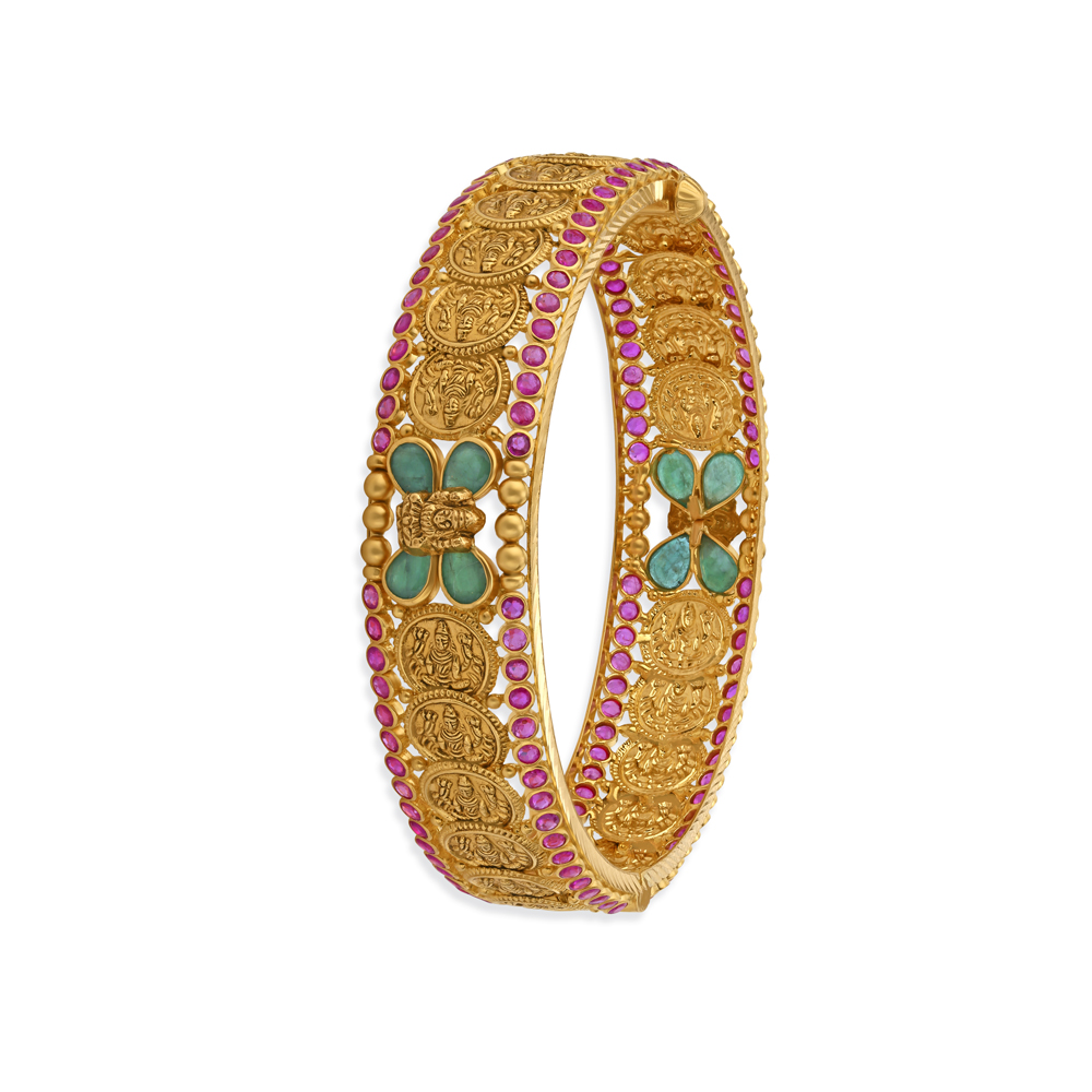 Stunning Emerald and Ruby Gold Bangle.,,hi-res image number null