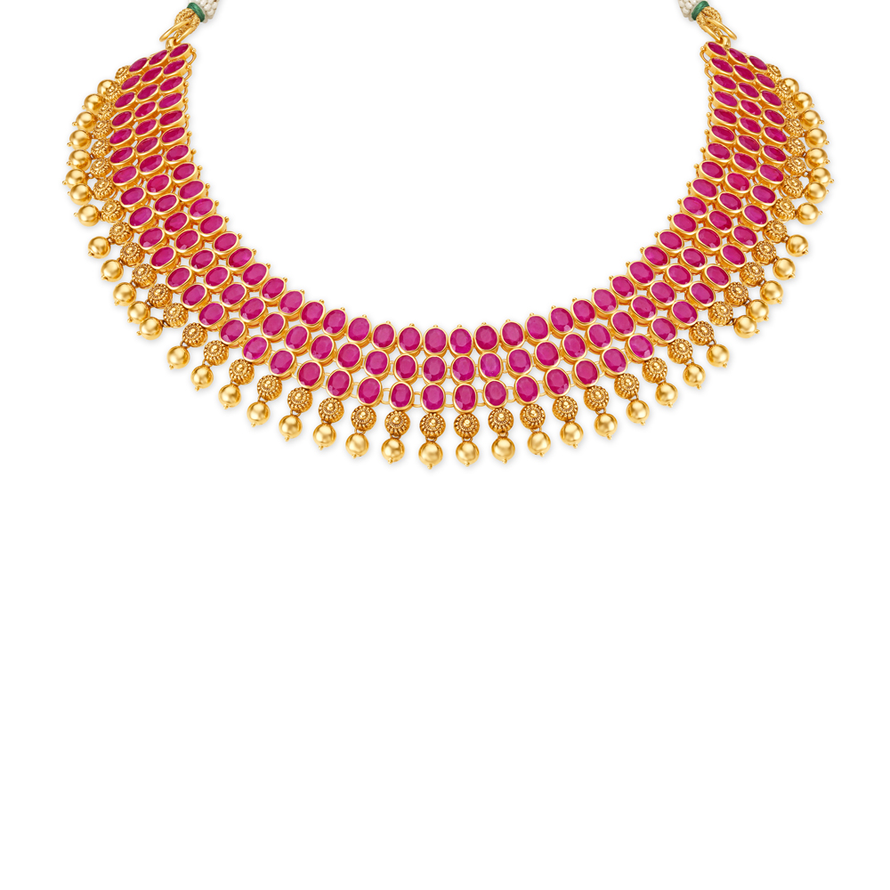 Round Gold and Ruby Necklace Set,,hi-res image number null