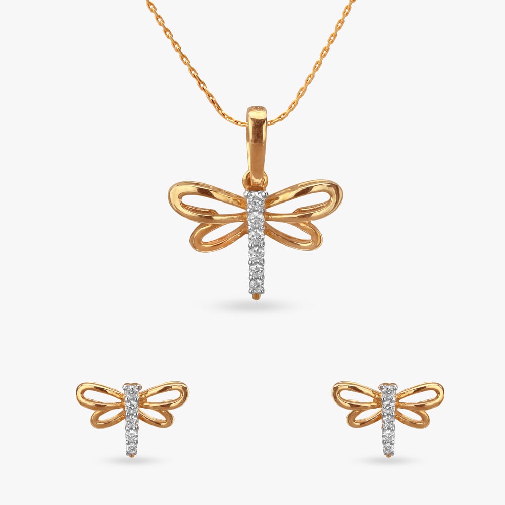 Dainty Wings Diamond Pendant and Earrings Set For Kids,,hi-res image number null