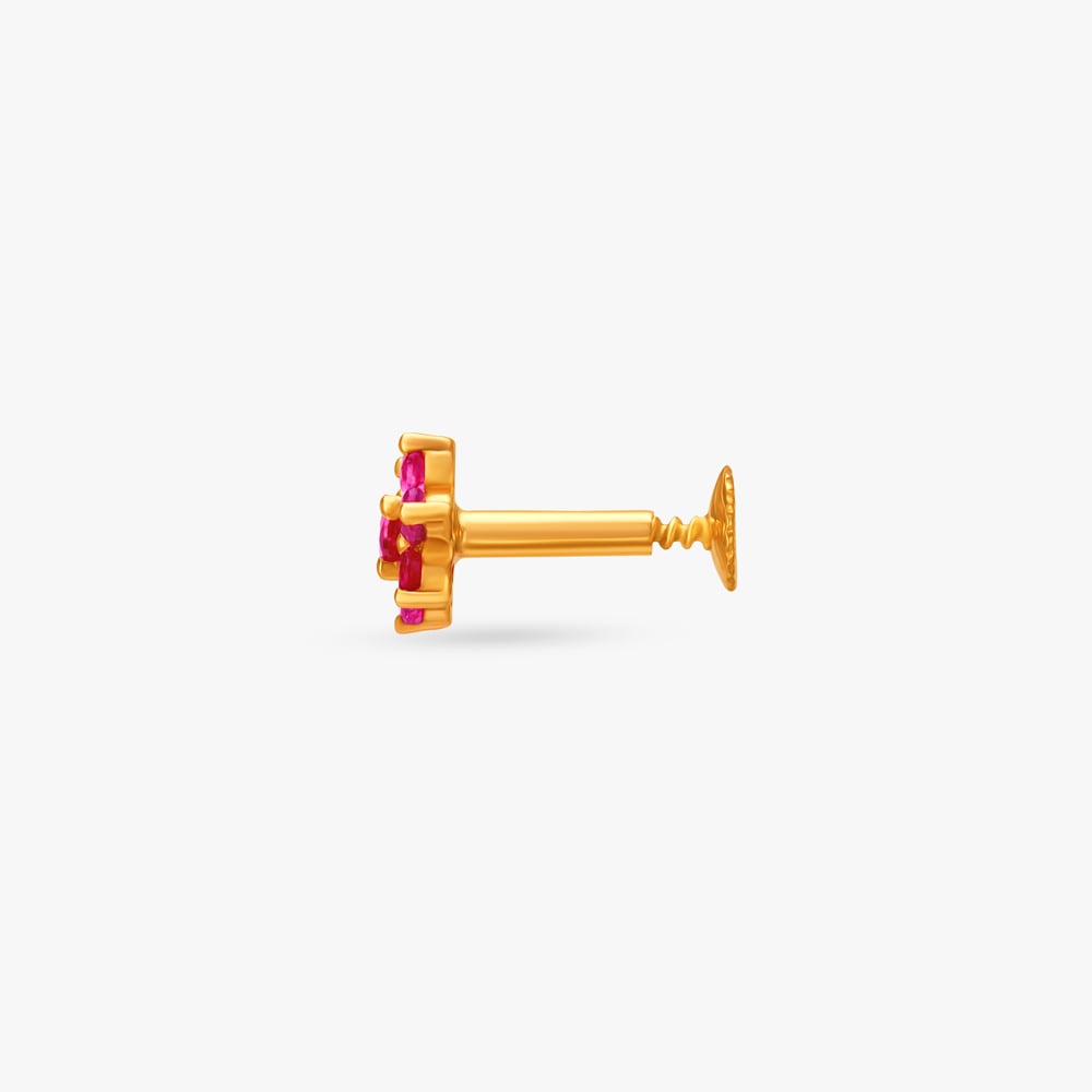 Dainty Floral Ruby Nose Pin,,hi-res image number null