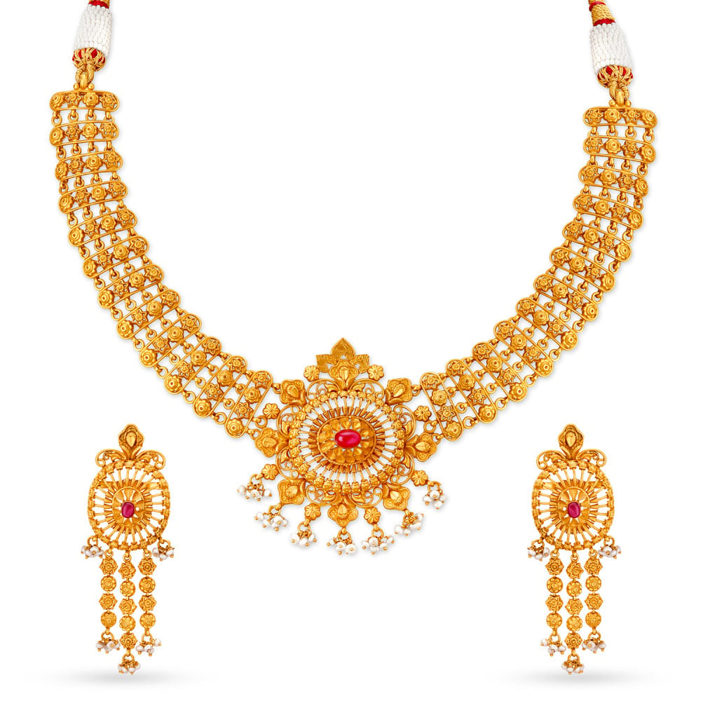 Mesmerising Antique Gold Necklace Set,,hi-res image number null