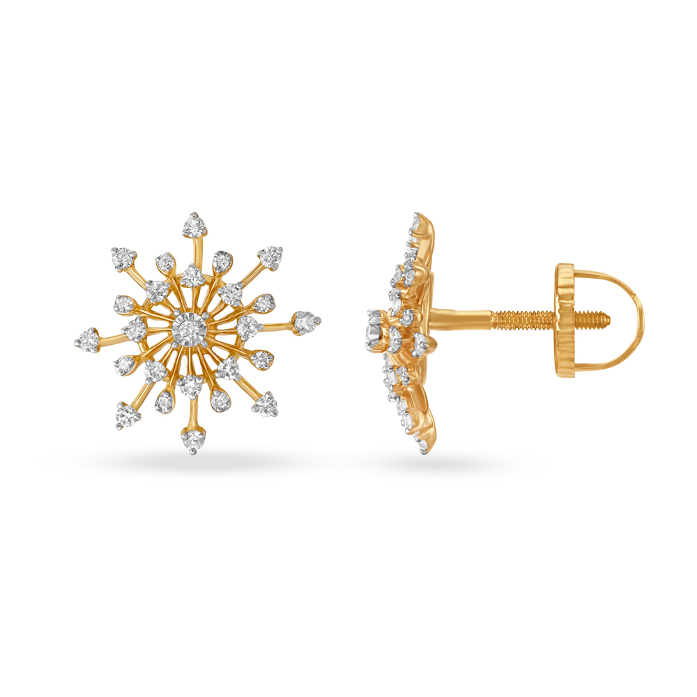Dazzling Floral Gold and Diamond Stud Earrings,,hi-res image number null