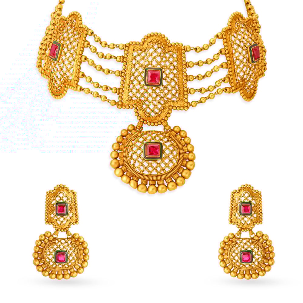 

Regal Filigree Gold Necklace Set