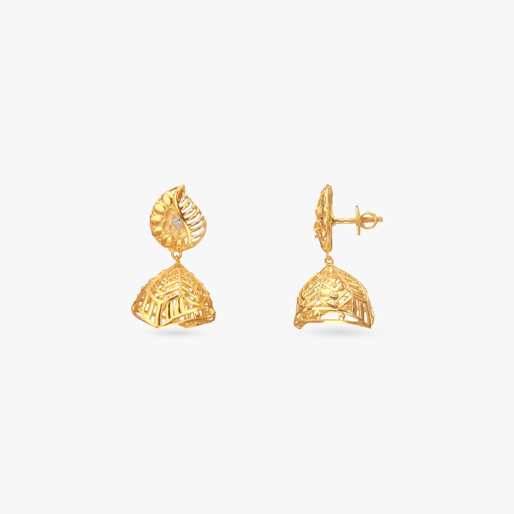 Leaf Charm Gold Jhumka Earrings,,hi-res image number null