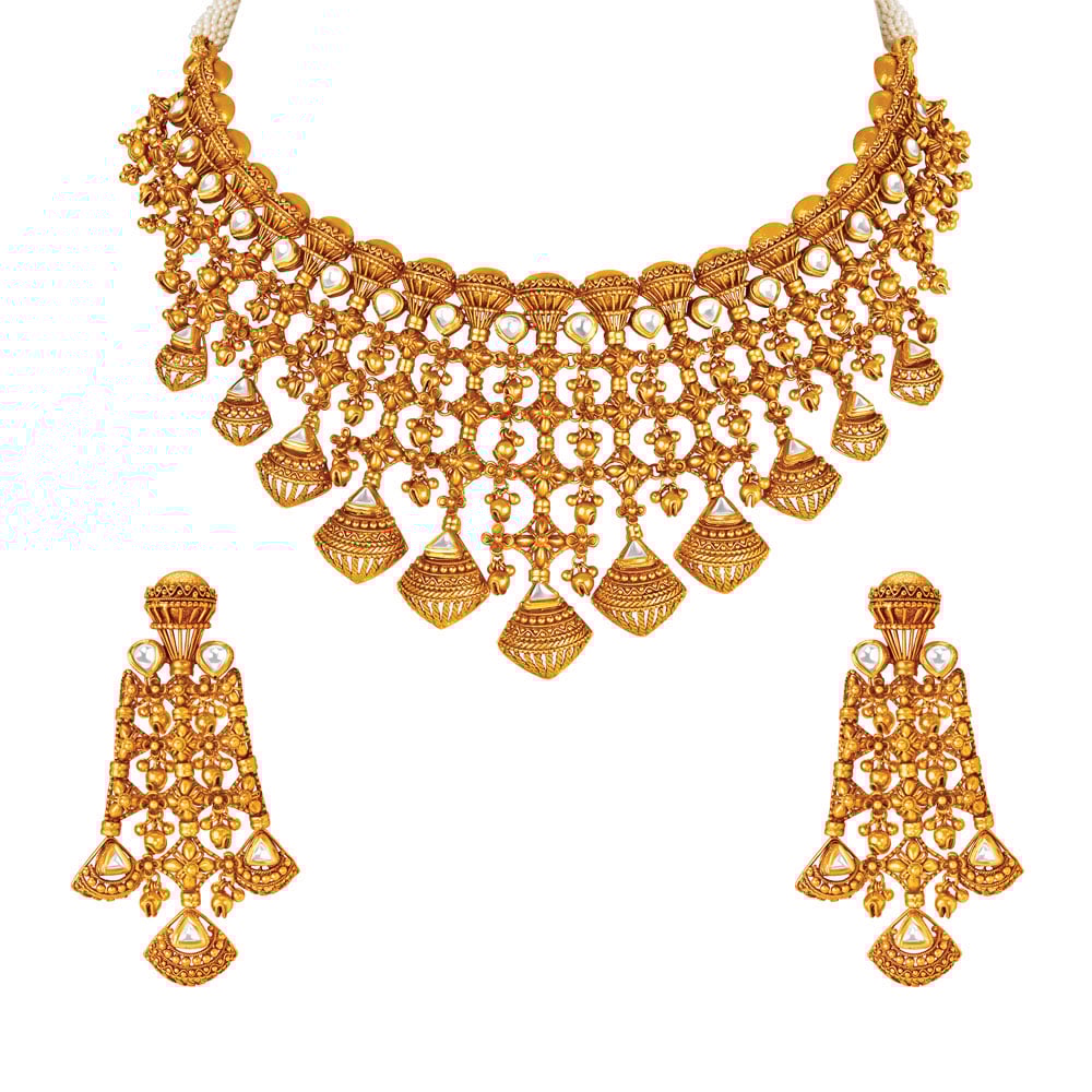 

Studded Opulent Gold Necklace Set