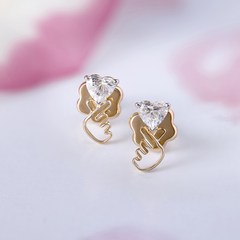 Korean Love 14 kt Gold & Diamond Stud Earrings,,hi-res image number null