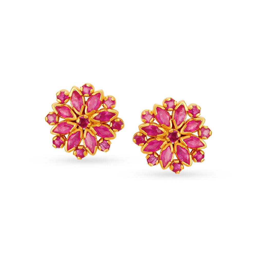 Resplendent Floral Ruby Stud Earrings,,hi-res image number null