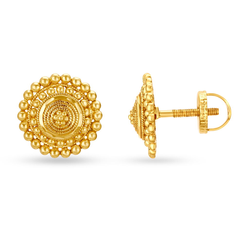 Appealing 22 Karat Yellow Gold Beaded Circular Stud Earrings,,hi-res image number null
